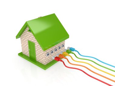Colorful patch cords and small house. clipart