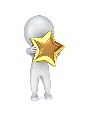 3d small person with a golden star in a hands. clipart