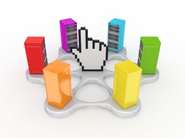 Colorful servers around large cursor. clipart