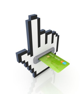 Large cursor and green credit card. clipart