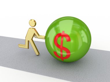 3D küçük kişi dolar simgesiyle.