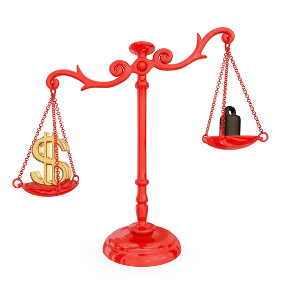 Весы правосудия со знаком доллара — стоковое фото