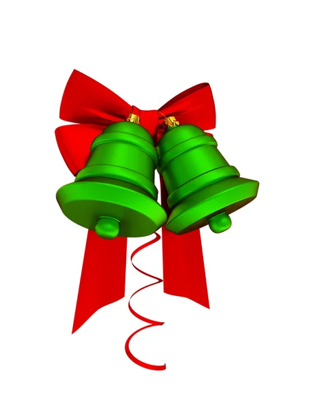 Red ribbons and green bells — Stock Photo, Image