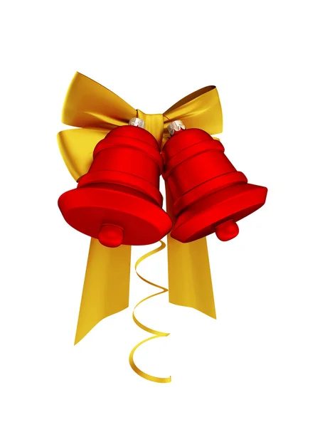 Golden ribbons and red bells — Stock Photo, Image