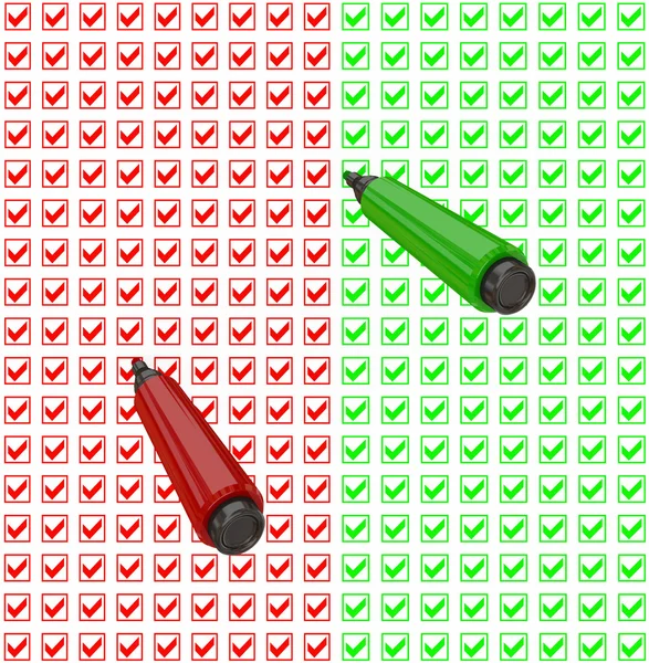 Rood en groen markeerstiften. — Stockfoto