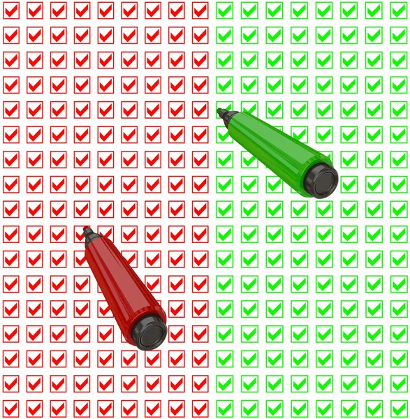 Stock image Red and green marker pens.