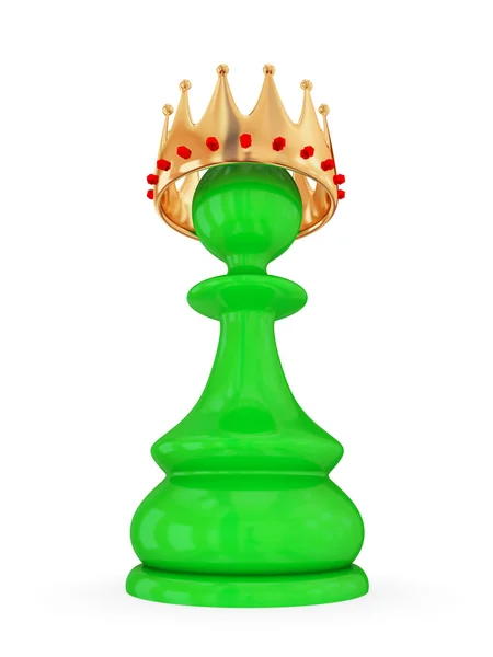 Зеленая пешка с большой золотой короной . — стоковое фото