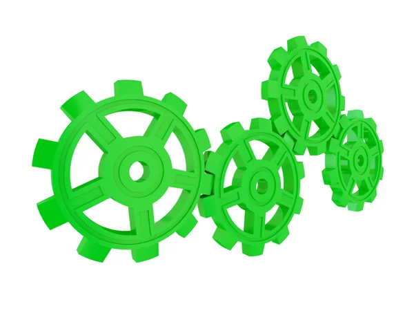 Green gears isolated on white background. — Stock Photo, Image