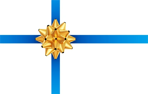 Blue ribbon with golden bow — Stock Photo, Image