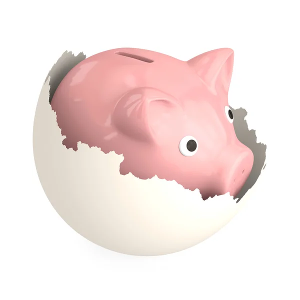 Pink piggy bank in eggshell — Stock Photo, Image