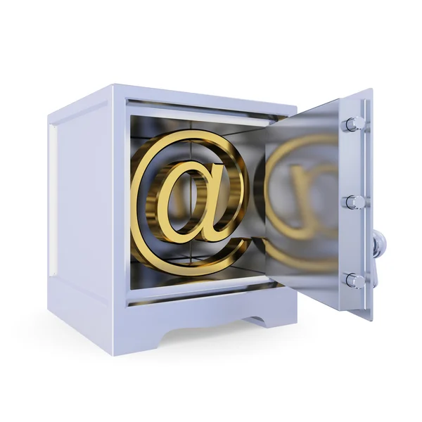 Eisentresor mit goldenem E-Mail-Zeichen innen. — Stockfoto