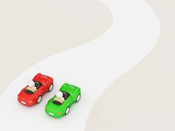 Twee auto's op het begin van de weg. — Stockfoto