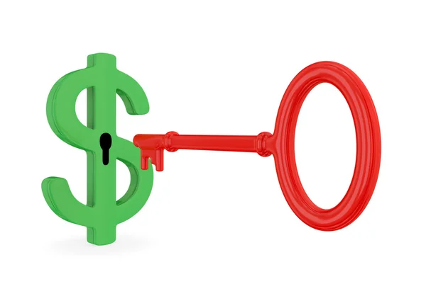 Зелений знак долара і червоний антикварний ключ . — стокове фото
