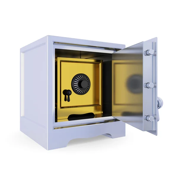 Caja fuerte de hierro abierto y otra caja fuerte de oro en el interior . — Foto de Stock