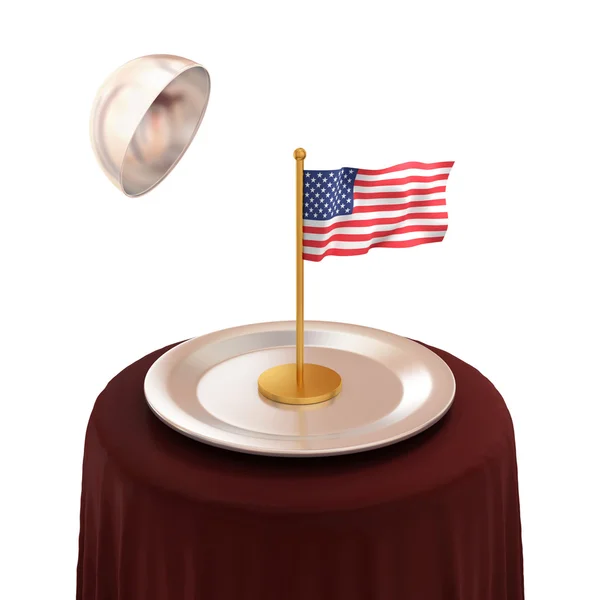 American flag on silver dish. — Stock Photo, Image