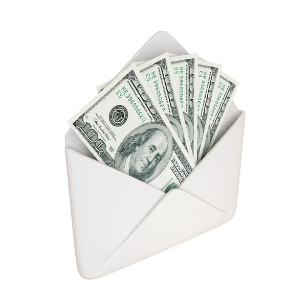 Sampul putih kosong dengan tas dolar . — Stok Foto