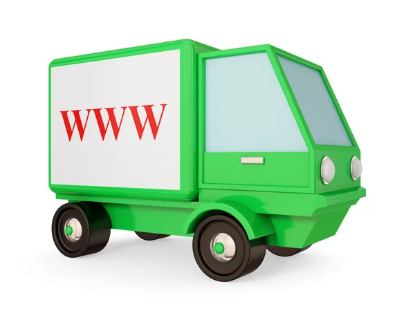 Green truck with red www symbol. — Stock Photo, Image
