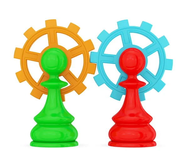 Pawns merged with gears — Stock Photo, Image
