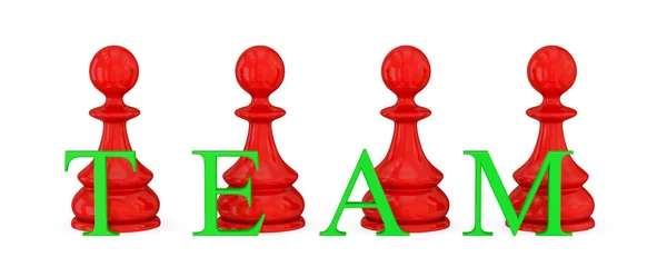 Red pawns and green word TEAM. — Stock Photo, Image