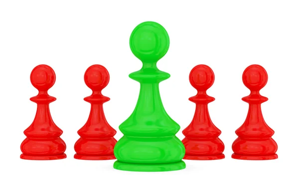 Four red pawns and a green one. — Stock Photo, Image