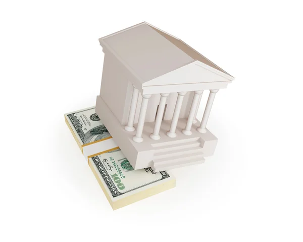 Weißes Gerichtsgebäude und großer Geldstapel — Stockfoto