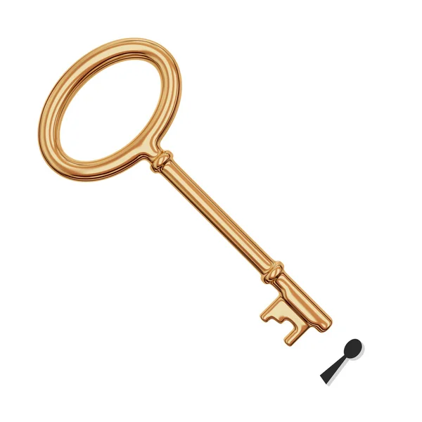 stock image Vintage golden key and keyhole.