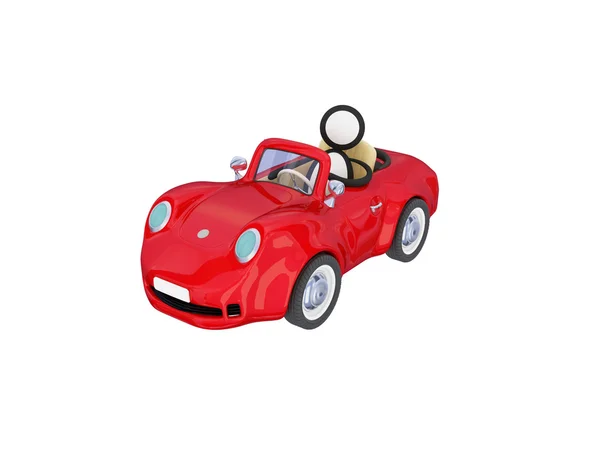 Rode auto met een kleine man binnen. — Stockfoto