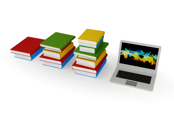 Three stacks of books and notebook. — Stock Photo, Image