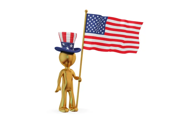 3D kleine Person mit amerikanischer Flagge. — Stockfoto