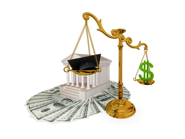 Court, money, vintage scales, dollar sign and lawyer's hat. — Stock Photo, Image