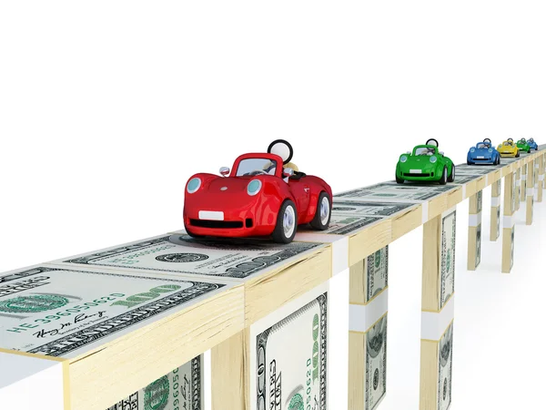 Carros coloridos na ponte do dinheiro . — Fotografia de Stock