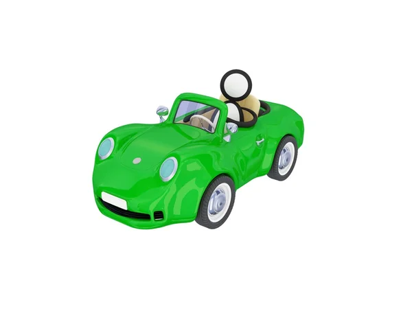 Grön bil med en liten människa inuti. — Stockfoto