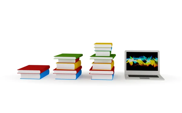 Three stacks of books and notebook. — Stock Photo, Image