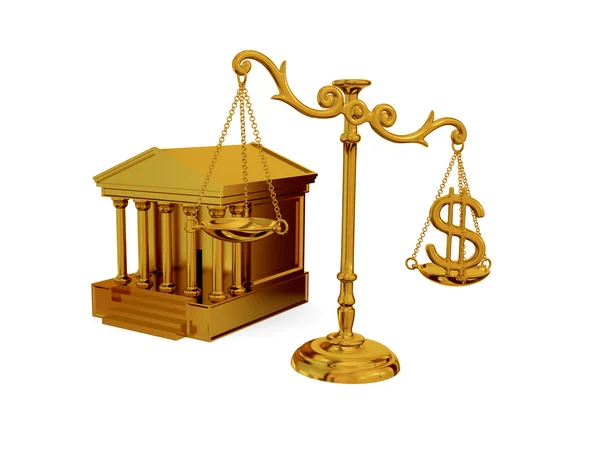 Tribunal, escalas vintage e sinal de dólar . — Fotografia de Stock