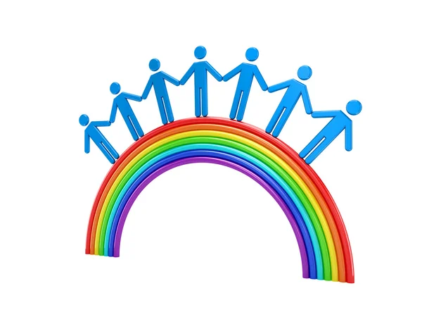 3d small standing on a rainbow. — Stock Photo, Image