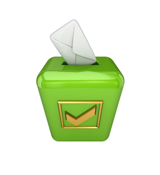 Caixa de correio com uma tampa branca e marca de carrapato dourado . — Fotografia de Stock