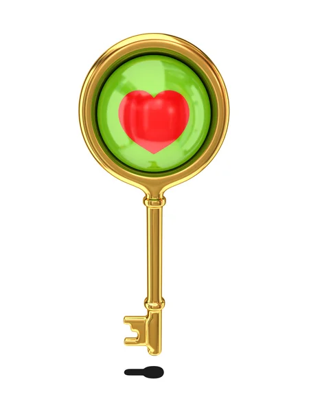 Golden key with a little heart inside. — Stock Photo, Image