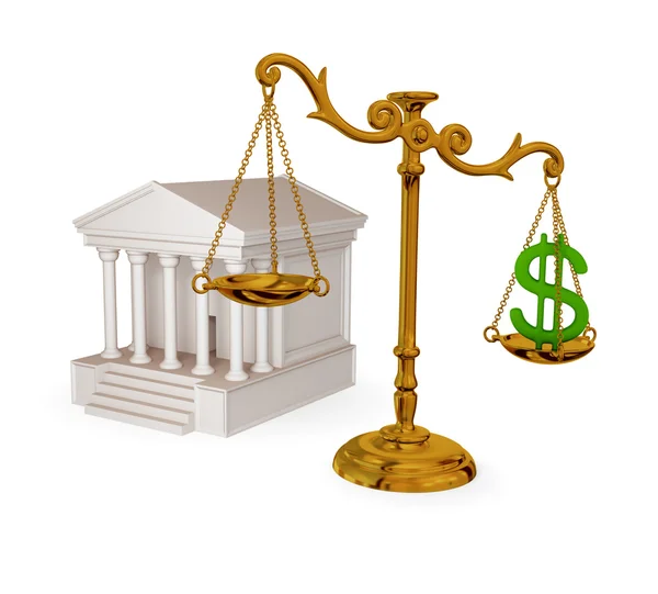 Court, vintage scales and dollar sign. — Stock Photo, Image