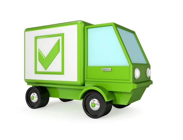 Green truck with a green tick mark. — Stock Photo, Image