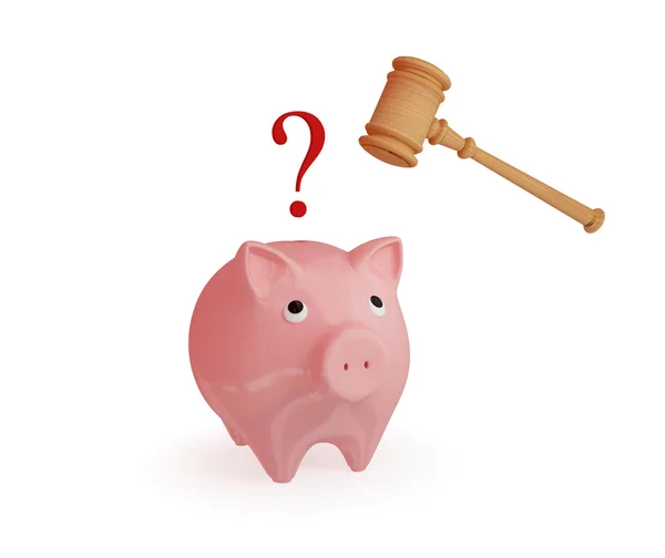 stock image Pink piggy bank, hammer and question sign.