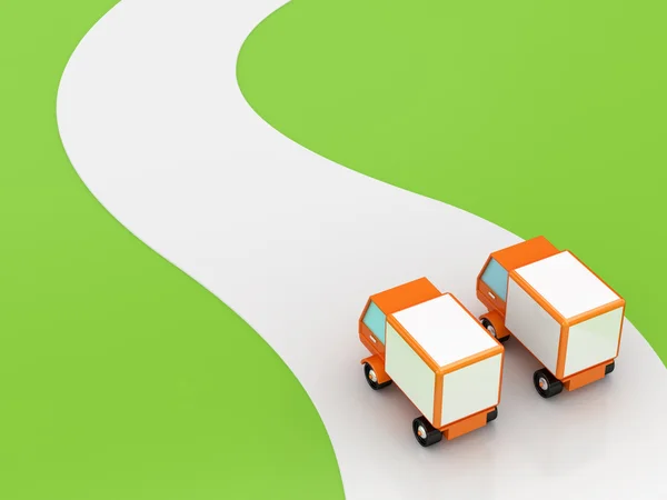 Två lastbilar på början av vägen. — Stockfoto