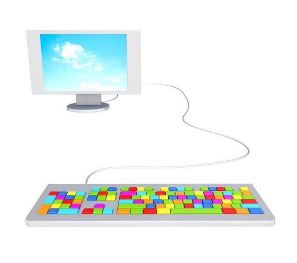Monitor and colorful keyboard. — Stock Photo, Image