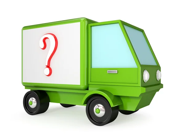Green truck with a red query sign on a body. — Stock Photo, Image
