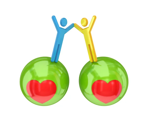 3-я маленькая на зеленом шарике с символом красного сердца . — стоковое фото