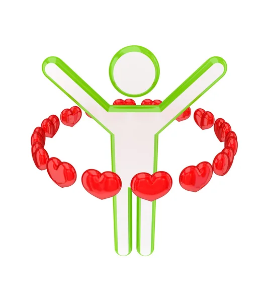 3D small person and little red hearts around him. — Stock Photo, Image