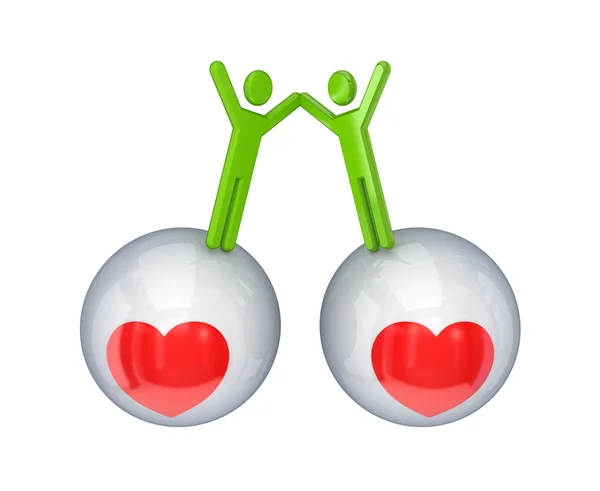 3d small on a glossy white balls with a red heart symbol. — Stock Photo, Image