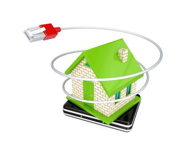 Small house, router and patchcord. — Stock Photo, Image