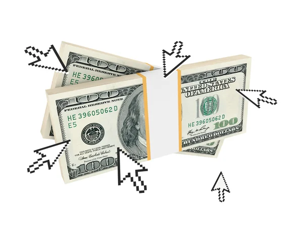 Cursors pointing on dollar packs. — Stock Photo, Image