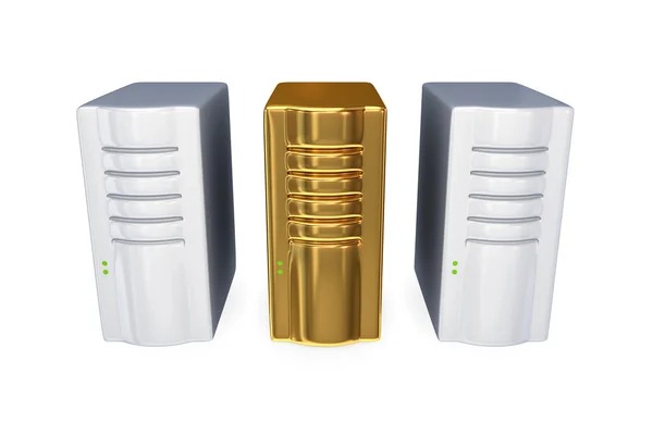 Two usual server PC's and golden one. — Stock Photo, Image