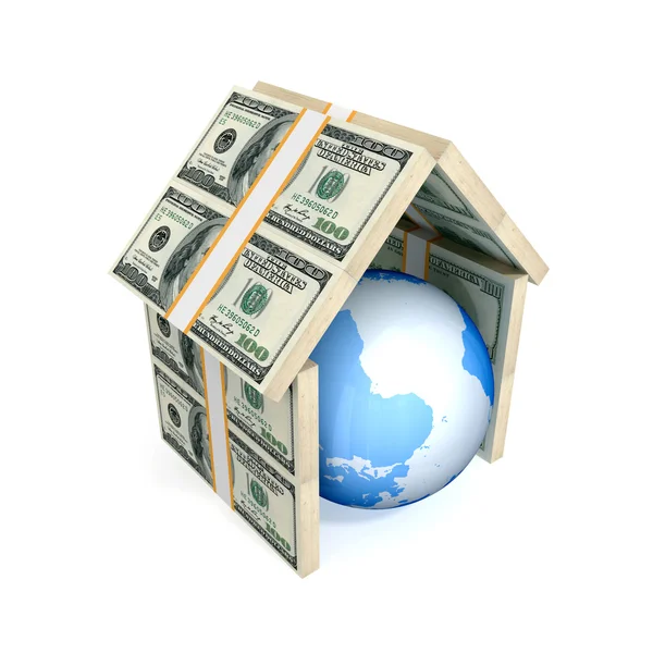 Earth under the roof made of money. — Stock Photo, Image
